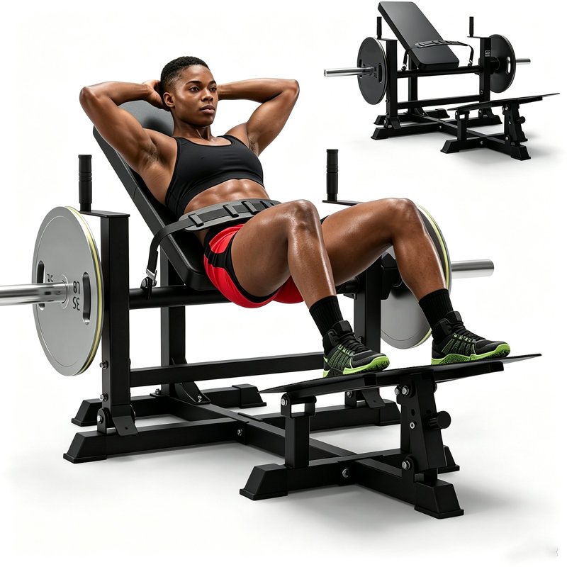 Appareil de musculation pour les hanches, appareil de musculation pour les fessiers à charge guidée réglable, capacité de 400 kg, pour l'entraînement à la maison, noir