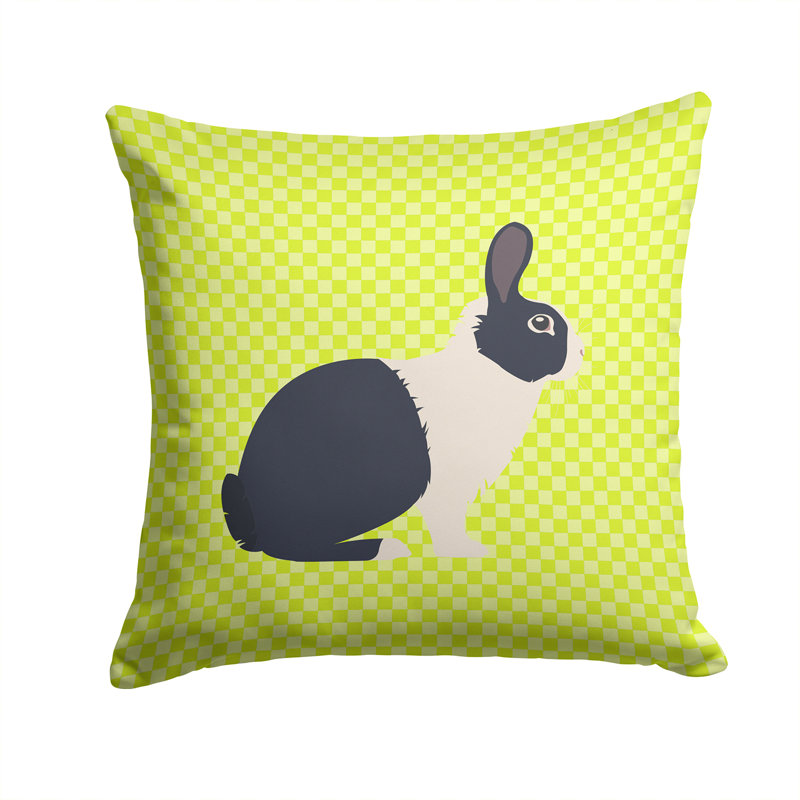 Coussin décoratif pour l’extérieur avec chèque de lapin néerlandais, Vert, 14 po x 14 po