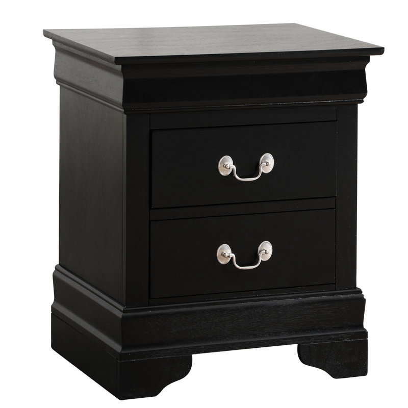 Table de chevet traditionnelle noire avec 2 tiroirs pour le rangement de la chambre à coucher - Panneau de particules, H 24 po x l 21 po x P 16 po