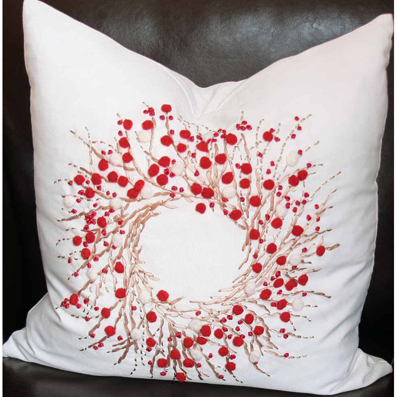 Holiday Berry Wreath Throw Pillow Cover & Insert, 20" H x 20" W