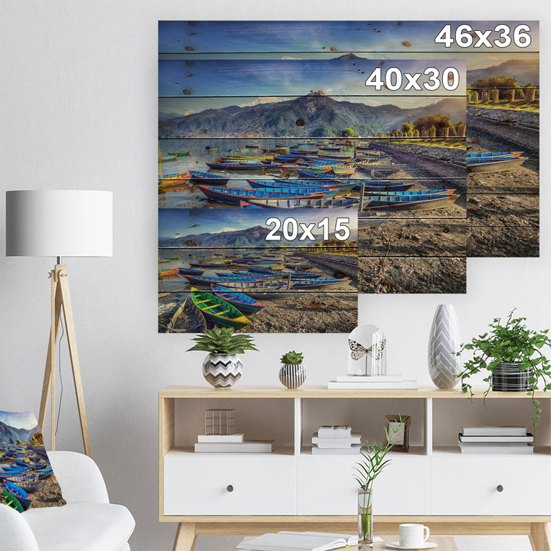 « Colorful boats »-impression, Bois naturel, H 36 po x l 46 po x 1,5 po