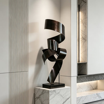 Sculpture ornementale abstraite en fibre de verre bronze et noir de 40,55 pouces