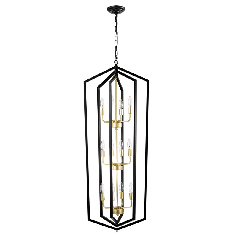 Lustre campagnard 12 lumières à niveaux | Luminaire suspendu noir / or moderne, H 45,28 po x l 18,11 po x P 45,28 po, 12
