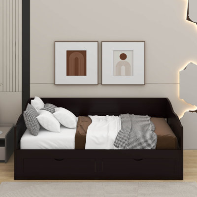 Lit de jour simple en bois avec couchette et tiroirs de rangement