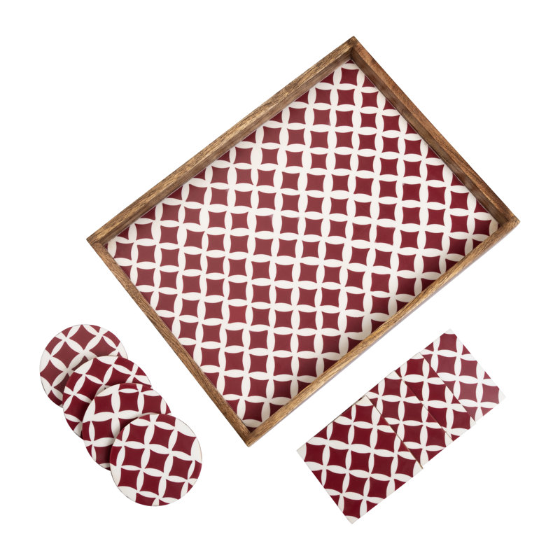 Amalgre Solid Wood Tray, White/Pink