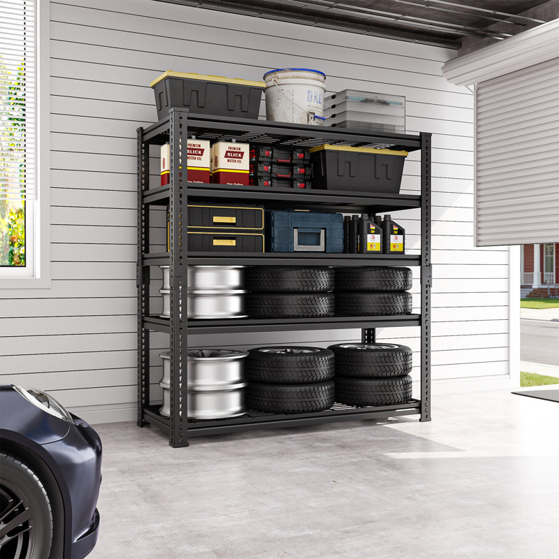 Heavy-Duty 5-Tier Metal Garage Storage Rack, Adjustable Shelving Unit, 48" W x 18" D x 72" H, Black, 72" H x 48" W x 18" D