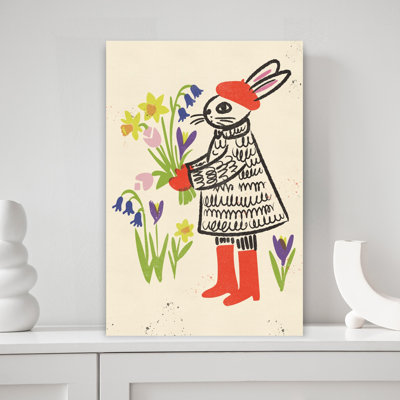 Printemps, lapin en bottes rouges, fleur de lapin, art mural