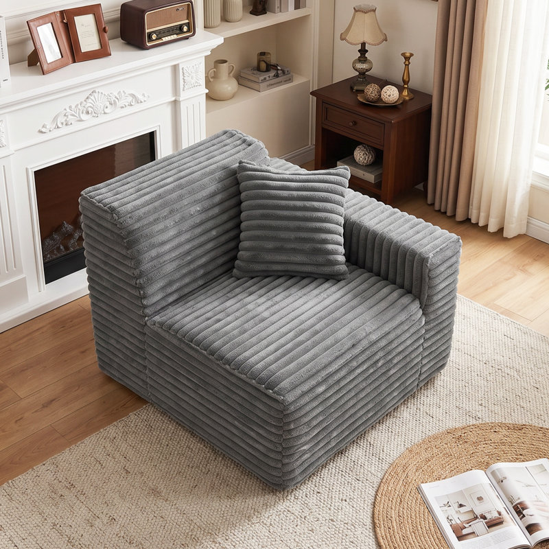 Upholstered Compression Faux Rabbit Fur Flannel Modular Armchair No Assembly Required, Grey