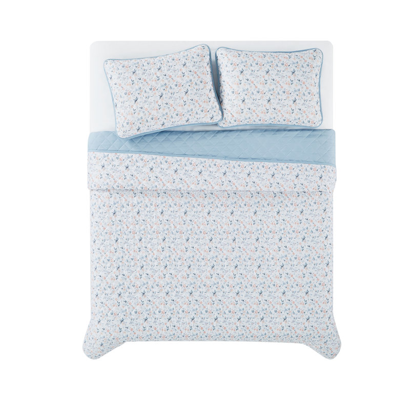 Polyester Plain Weave Floral Quilt, Twin Quilt + 1 Standard Pillow Sham