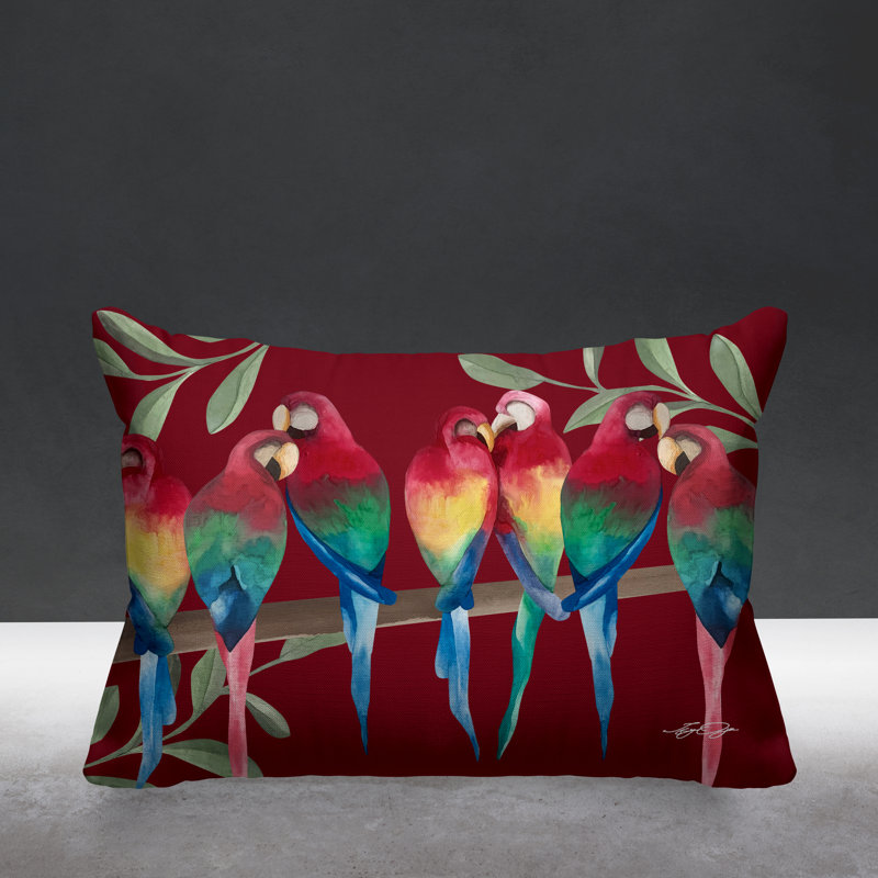 Housse de coussin d'extérieur rectangulaire Sky Flocked Together Birds, Rouge