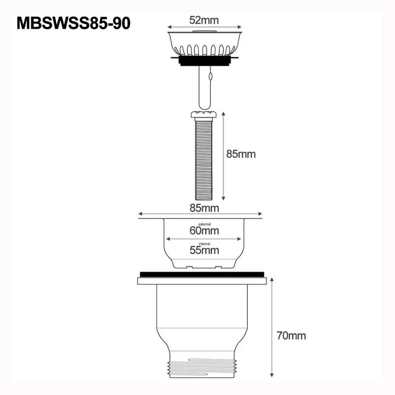 90 & 65Mm Basket Strainer Waste For Astini, RAK, Rangemaster Ceramic Sink 6FC9AB6783504FCDAB266169EA86DF29, Chrome