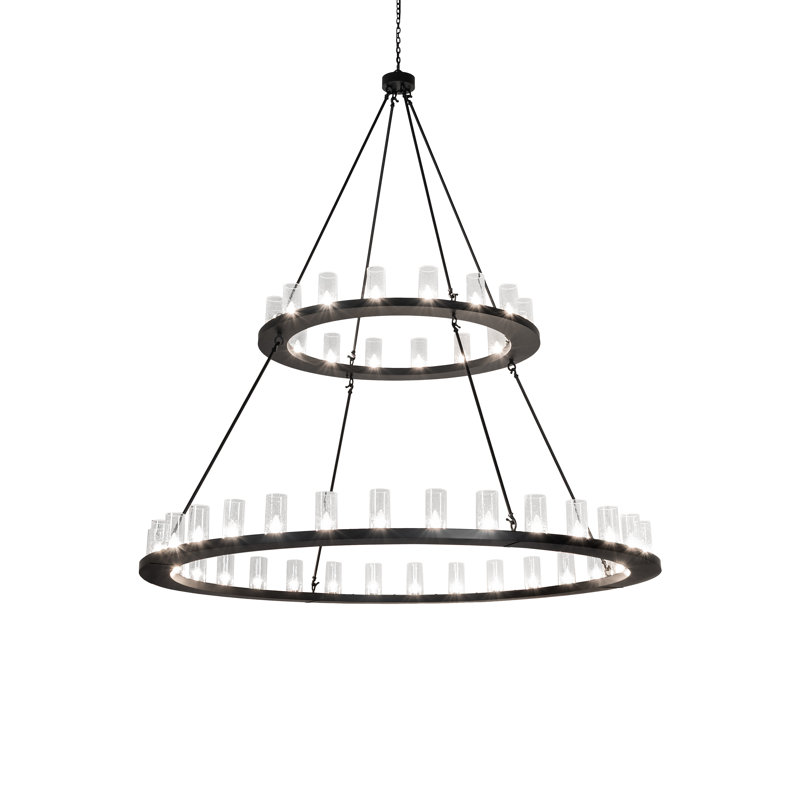 Lustre 48 lumières à deux niveaux de 84 po de largeur 84 po Loxley