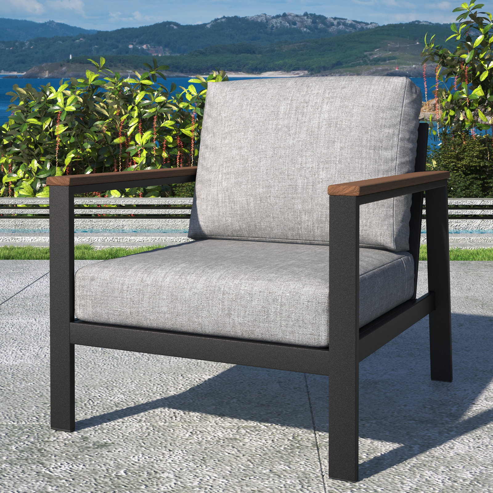 Townsend Sunbrella® Patio Lounge Chair, Sunbrella® Canvas Granite, Antique Mahogany, Yes