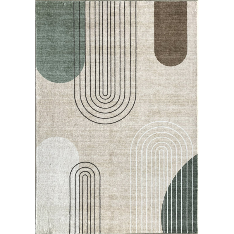Tapis abstrait beige et brun 5 pi x 8 pi