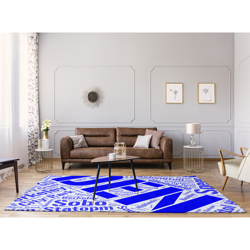 Tapis bleu à tissage plat poils longs, Rectangle 8 pi x 10 pi