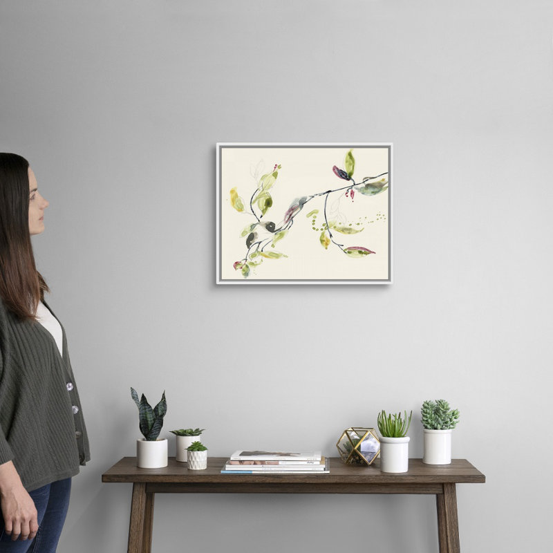 Feuille, branche I, Toile avec cadre blanc, H 18 po x l 22 po