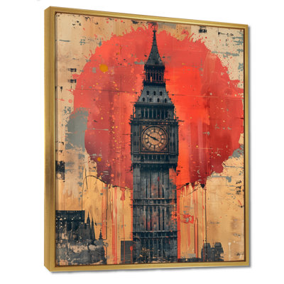 Orange Black Vintage Big Ben Monument - Monuments Wall Art Print