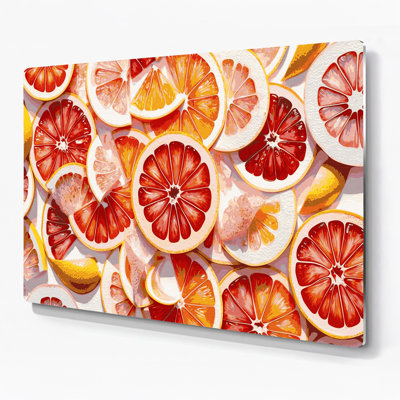 Fruit Grapefruit White Red Metal Wall Art