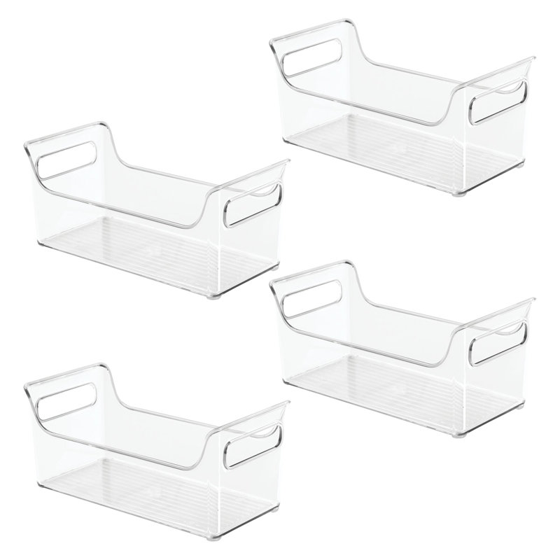 iDesign Condiment Organizer for Fridge - Plastic Fridge Organizer Bins with Handles, Set of 4, Clear