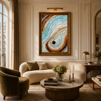 Tableau sur toile à motif de vitrail bleu et brun tourbillonnant