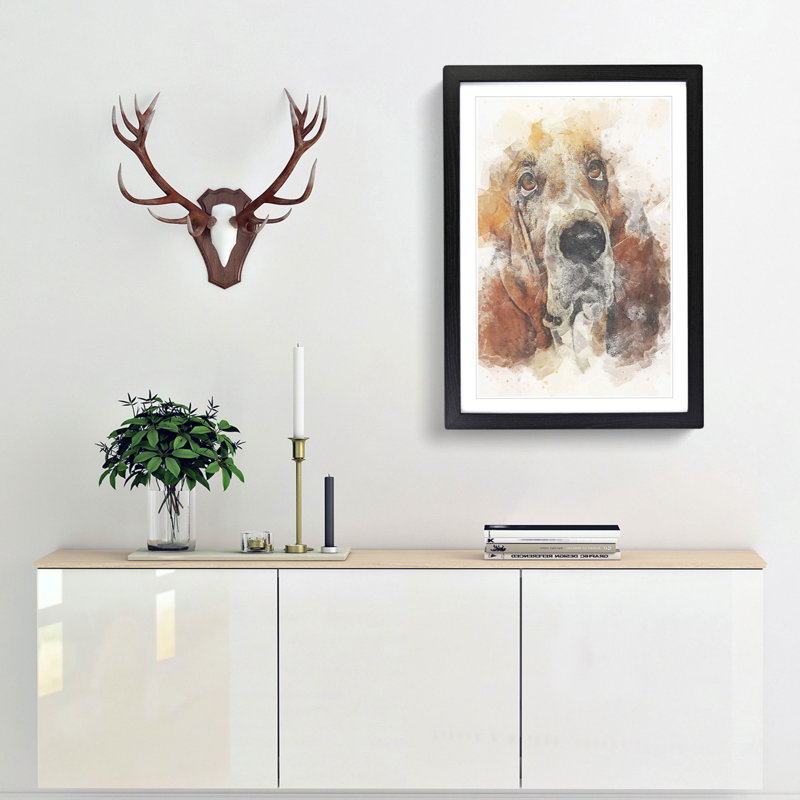 Basset Hound in Abstract - Picture Frame Painting Print, Black Framed, 48cm H x 36cm W x 2cm D