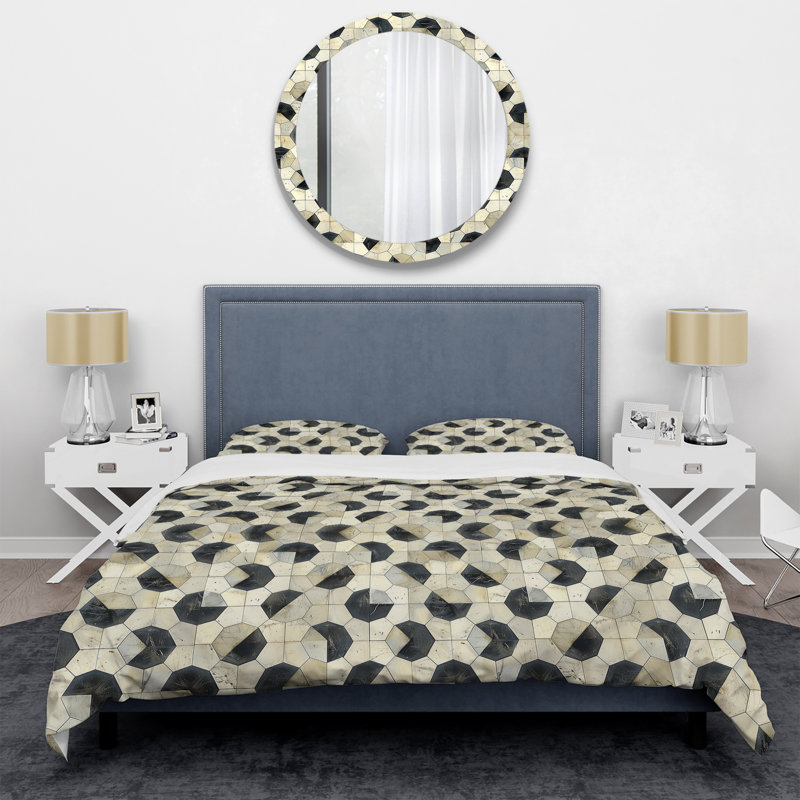 Ensemble de housse de couette à motif géométrique noir et beige, Housse de couette très grand + 2 taies décorativ