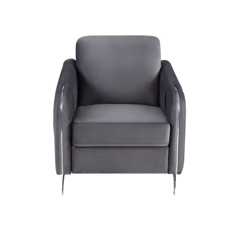 Fauteuil d'appoint moderne en velours l 32 po Tisa, Gris