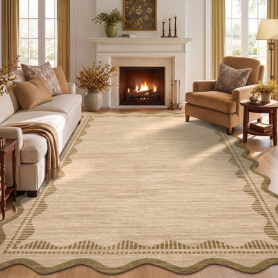 Tapis abstrait moderne 2,44 x 3,05 m (8 x 10 pieds), brun café, pliable et lavable, en polyester imitation laine fine avec envers antidérapant en TPR, idéal pour le salon, la chambre, la salle à manger et la décoration intérieure.