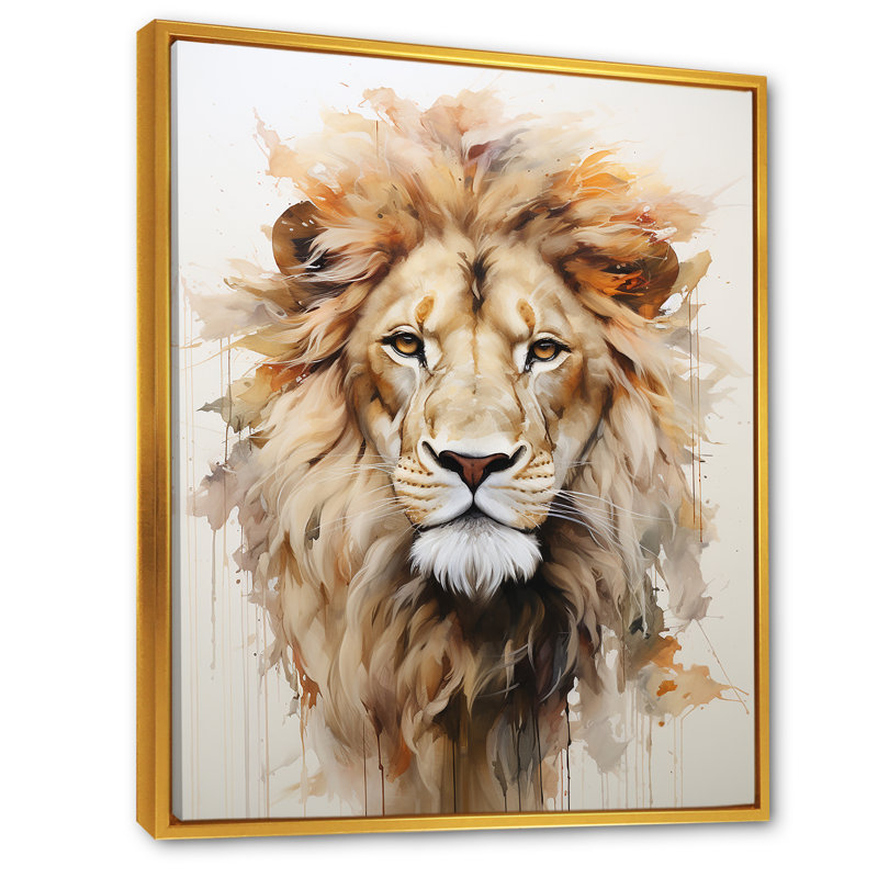 Portrait d'un lion puissant, Cadre flottant doré, H 44 po x l 34 po x P 1,5 po