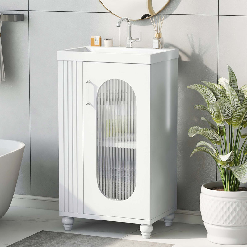 Meuble-lavabo de 20 po avec lavabo, meuble-lavabo avec tablette à deux niveaux, tablette réglable