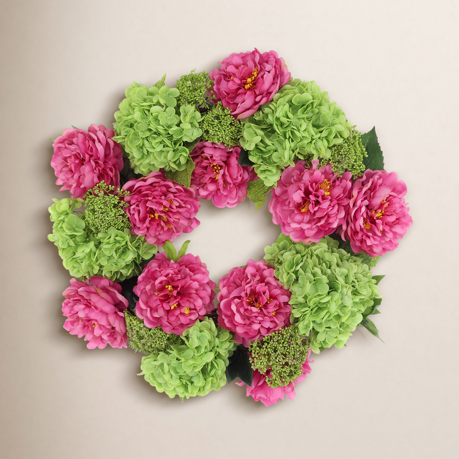 24" Real-Touch Hydrangea Wreath with Peonies and Sedum