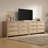 Rattan 6 Drawer Dresser, 57" Wide Boho Wooden Storage Chest, TV Stand for Bedroom or Living Room