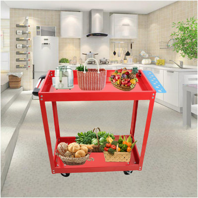 Chariot à outils sur roulettes, chariot utilitaire en acier robuste avec roues verrouillables, chariot de service industriel d'une capacité de 400 lb pour le garage, l'entrepôt, l'atelier (rouge vif à deux couches)