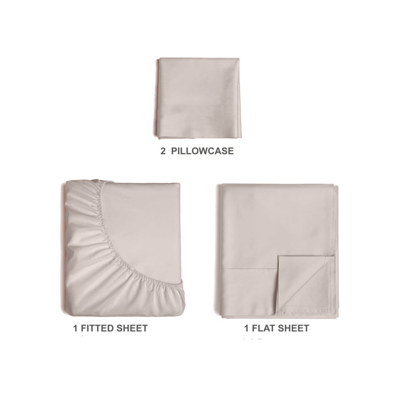  Ensemble de draps en rayonne de bambou 4 pièces Premium Luxury, Ensemble de draps pour lit simple avec deux taies , Crème