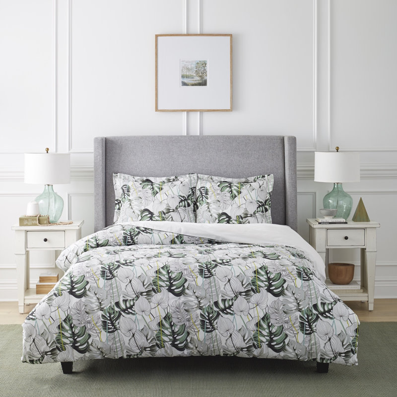 Ensemble de housse de couette réversible Monstera, Housse de couette simple et 1 taie décorative