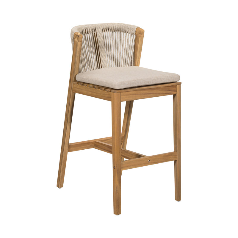 Tabourets de bar avec coussins en bois d'acacia de 28 po de hauteur Luxe Patio
