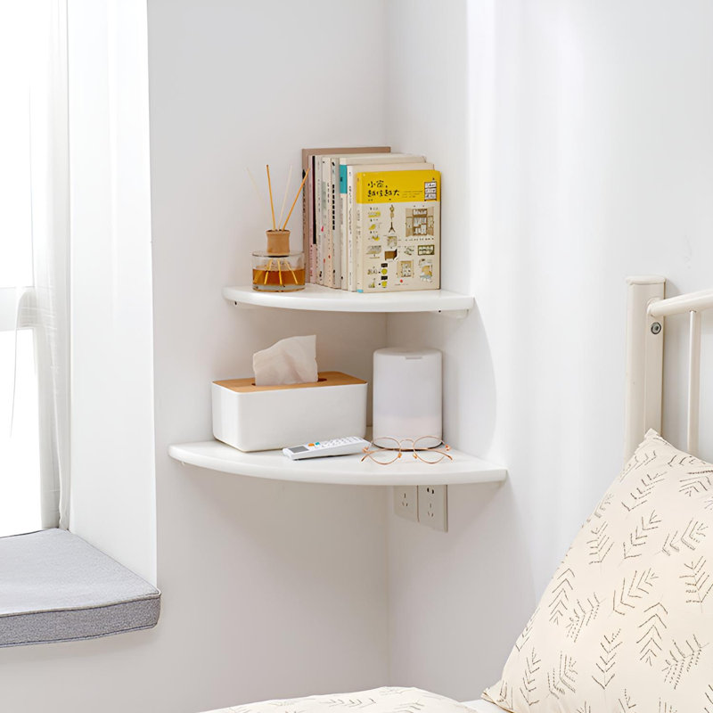 Tablette d'angle en bois massif | Tablette de rangement murale en forme de ventilateur, H 0,66 po x l 11,81 po x P 11,81 po