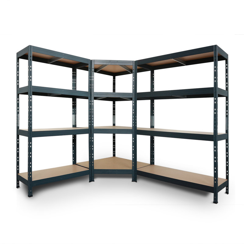 AR Shelving 71" Black Metal and Fiberwood Corner Shelf Unit