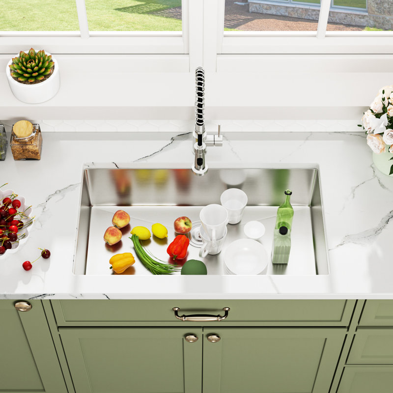 33" L x 19" W Undermount Bar Sink Single Bowl Stainless Steel Kitchen Sink with Basket Strainer and Sink Grid
