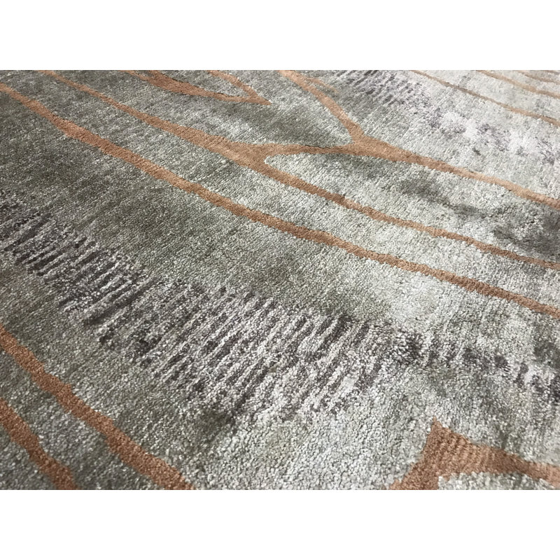 One-of-a-Kind Himalayan Abstract Hand-Knotted 4'10" x 7'9" Gray Area Rug