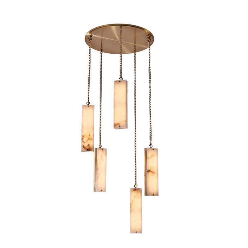 Vertical 5 LT Winter Brass Multi-Pendant Kalco