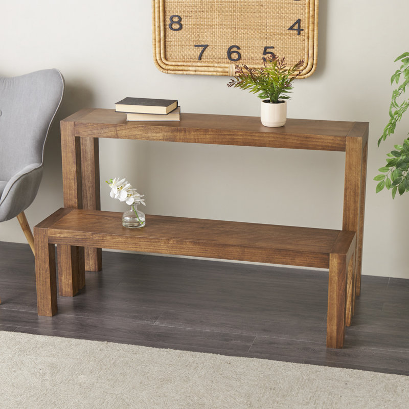 Wood Brown Console Table with Bench Set