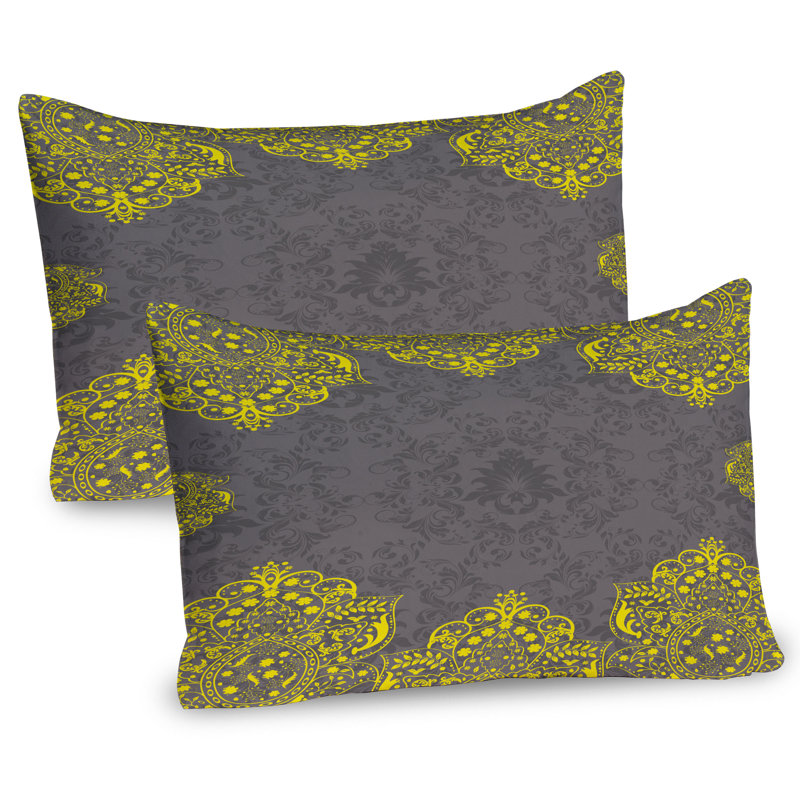 Ambesonne Victorian Pillow Sham 2 Pack Yellow Grey Florals 30"x20" Grey Yellow, 20"H x 30"W