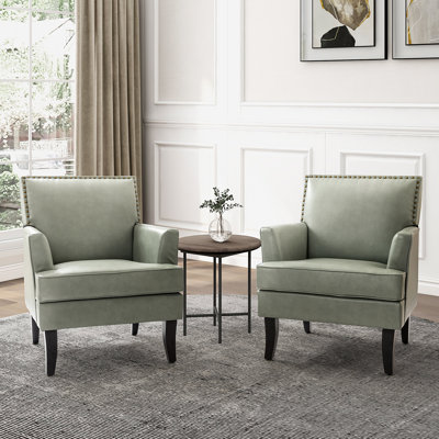 Celadon 27.5'' Wide Faux Leather Armchair with Nailhead Trim and Solid Wood Legs Set Of 2