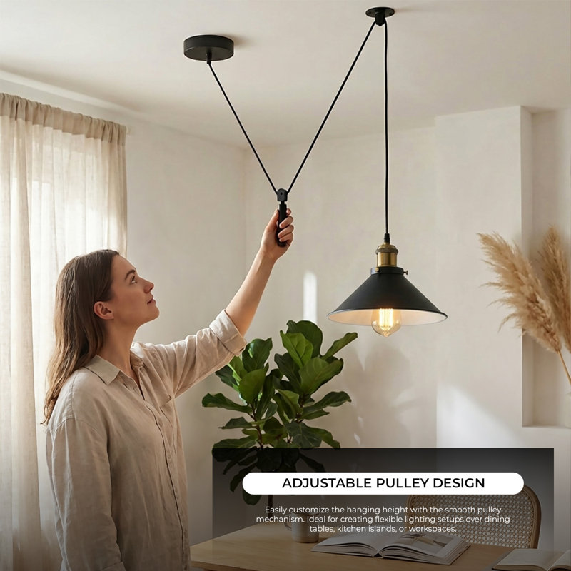 Anahla 1-Light Modern Industrial  Cone Pendant – Adjustable Ceiling Fixture for Contemporary Spaces, Black/Inner White, No