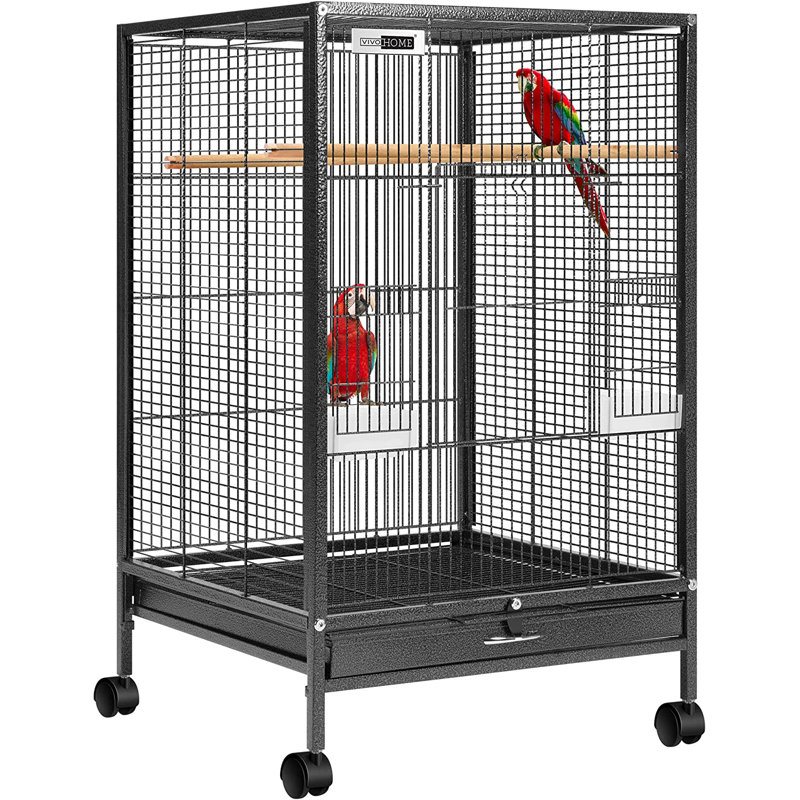 Black 30-Inch Steel Bird Cage with Rolling Stand