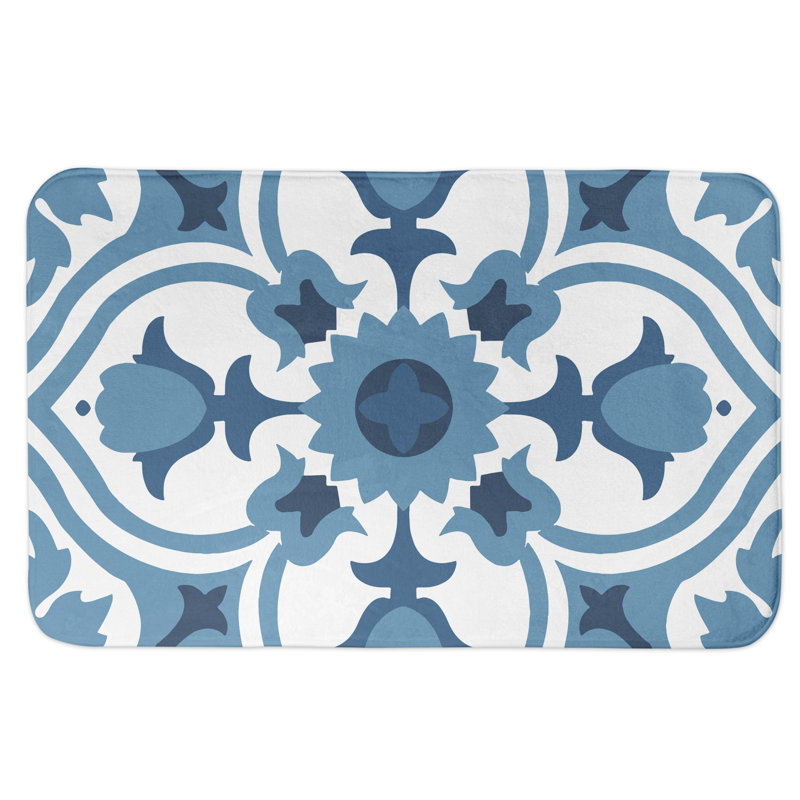 Tapis pour salle de bain tile Mance, Bleu