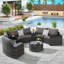 Ensemble de mobilier d'extérieur pour terrasse avec demi-lune et table basse ronde en verre trempé 11 pièces-1541099437