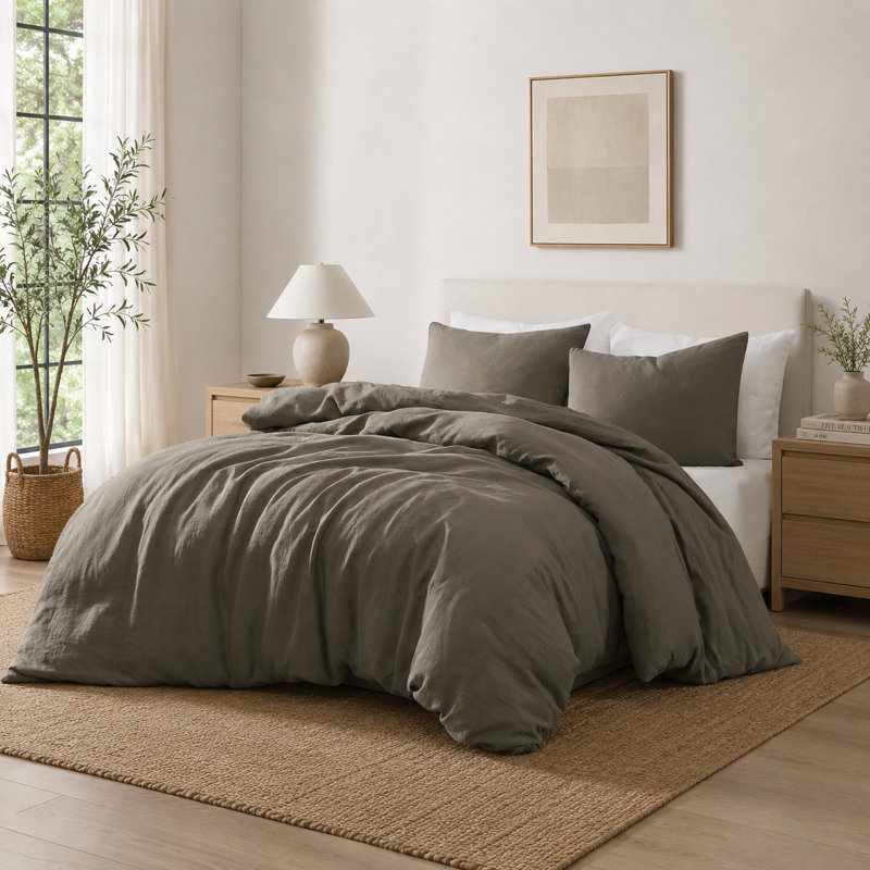 Ensemble de housse de couette et insert 4 pièces en microfibre, Grand, Gris anthracite