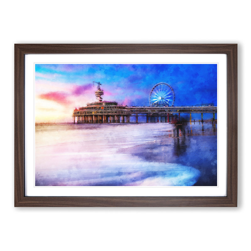 Beach In The Netherlands - Picture Frame Painting Print, 62cm H x 87cm W x 2cm D, Walnut